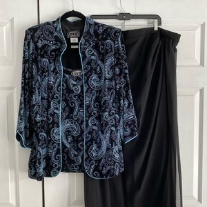 Special Occasion, three piece, tank, matching jacket, floor length skirt.